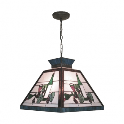 Tiffany Style Lodge Trapezoid Drop Light Stained Glass Suspended Light in Multicolor for Bar