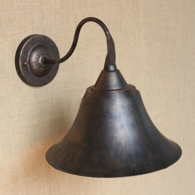 Weathered Steel Bell Wall Light Vintage 1 Head Wall Sconce with Curved Arm for Porch