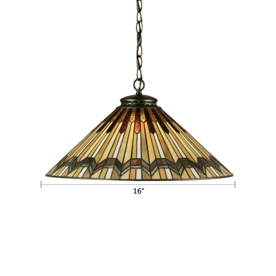 1 Light Conical Hanging Light Tiffany Style Mission Stained Glass Suspended Light in Bronze