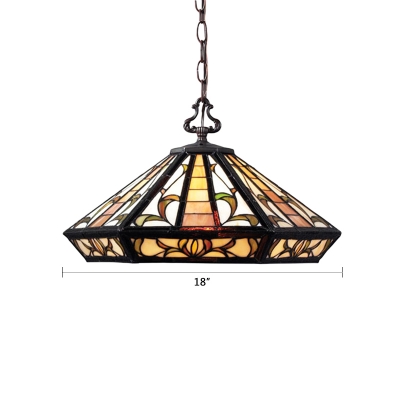 1 Light Diamond Hanging Light Mission Craftsman Stained Glass Suspended Lamp in Multi Color