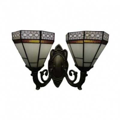 16-Inch Wide Tiffany Style Stained Glass Downward Vintage Wall Sconce, 2 Light