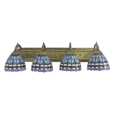 4 Lights Dome Sconce Light Tiffany Mediterranean Style Blue Glass Wall Mount Light