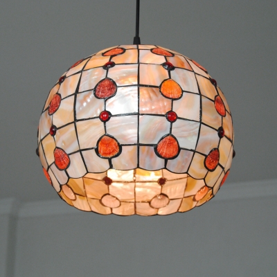 1 Light Orb Hanging Light Tiffany Style Stained Glass Suspended Lamp in Beige for Hallway