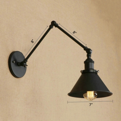 Adjustable Arm Wall Light Loft Style Metal 1 Light Lighting Fixture in Black for Library