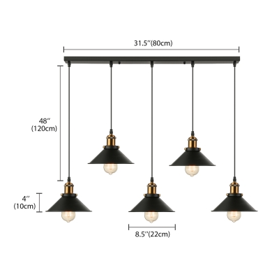 Antique Black 5 Light LED Multi Light Industrial Pendant Light with Metal Shade