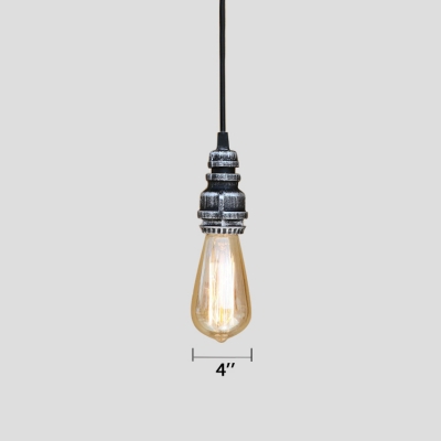 Bare Bulb Hanging Lamp Retro Style Vintage Weathered Steel Suspended Light for Bedside Staircase