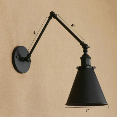 Black Finish Adjustable Arm Wall Light Simple Industrial Metal 1 Light Wall Sconce for Bedroom