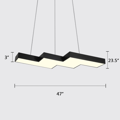 Black Linear LED Pendant Lighting Modern Metal Single Hanging Lamp 47