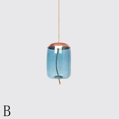 Blue Glass Pendant Light Nordic Style Copper Finish LED Hanging Lamp in Warm/White Light