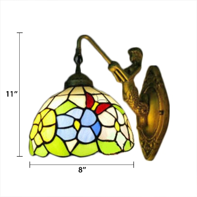 Dome Shade Floral Wall Sconce Tiffany Style Stained Glass Wall Lamp in Multicolor
