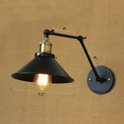Industrial Shallow Round Wall Lamp Adjustable Steel Single Light in Brass Finish for Hallway