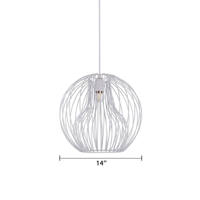 Medium Orb LED Pendant Light Industrial Style Wire Cage 1 Bulb LED Hanging Light in Black/White
