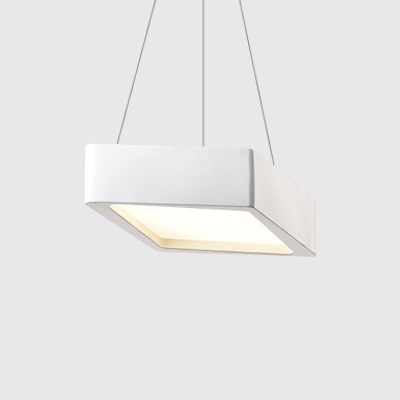 Metal and Acrylic Square Body LED Chandelier Simple Style Matte White Hanging Fixture for Commercial Office