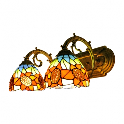 Multi Color Sunflower Lighting Fixture Tiffany Style Stained Glass Double Heads Sconce Lighting
