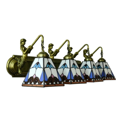 Multicolored Pyramid Wall Lighting Tiffany Style Stained Glass 4 Lights Wall Sconce