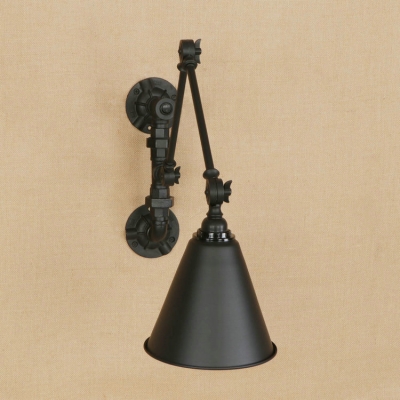 Retro Style Cone Wall Light Small Adjustable Steel Single Light Wall Mount Fixture in Black