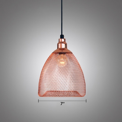 Rose Gold Dome Caged Hanging Lamp Contemporary Iron 1 Light Ceiling Pendant Light