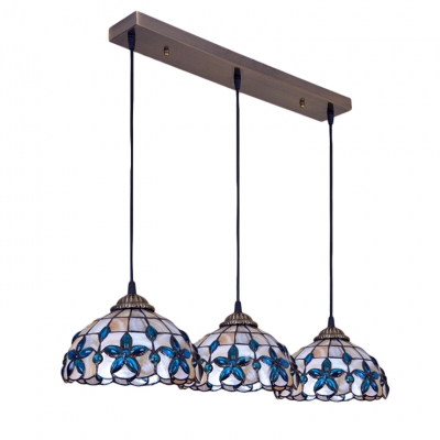 Shelly Hanging Lamp with Blue Beads Tiffany Style Triple Head Drop Light with Metal Canopy