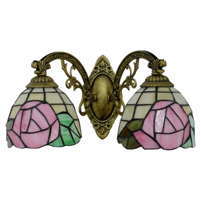 Stained Glass Rose Wall Sconce Tiffany Style 2 Heads Accent Wall Light in Multi Color