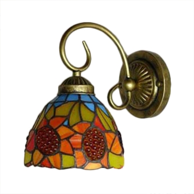 Sunflower Design Wall Lamp Traditional Tiffany Style Stained Glass Wall Sconce in Multicolor