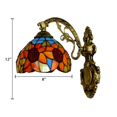 Sunflower Wall Lamp Tiffany Style Stained Glass Wall Sconce in Multicolor for Staircase