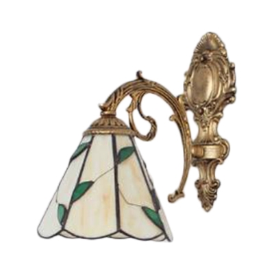 Tiffany Style Leaf Wall Sconce Stained Glass Wall Lamp in Beige for Staircase Bathroom