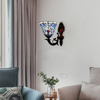 Upward Tiffany Style Bell Design Wall Sconce with Colorful Glass Shade, 8