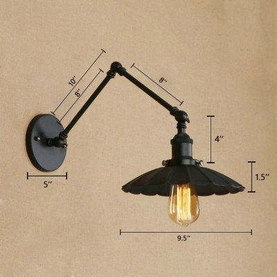 Vintage Swing Arm Wall Lamp Metal 1 Light Accent Wall Sconce in Black for Living Room