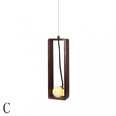 Walnut Geometric LED Hanging Pendant Light Nordic Style Single Head Pendant Fixture for Bedside Restaurant
