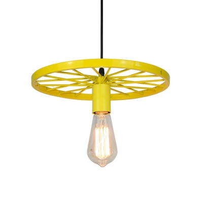 Wheel Shape Suspended Light Colorful Industrial Iron 1-Light Pendant Lamp for Restaurant