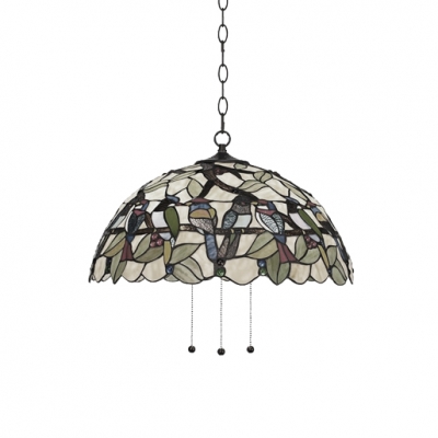 1 Bulb Bird Design Drop Ceiling Lighting Vintage Stained Glass Hanging Light in Multi Color