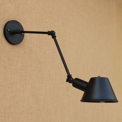 Arm Adjustable Wall Mount Light Industrial Metal 1 Light Wall Sconce in Black for Study Room