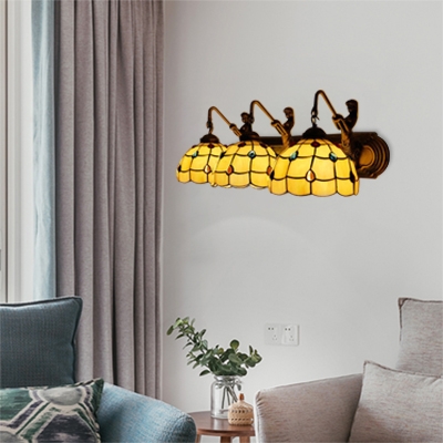 Amber Dome Wall Sconce Tiffany Style Stained Glass Triple Wall Light for Sitting Room