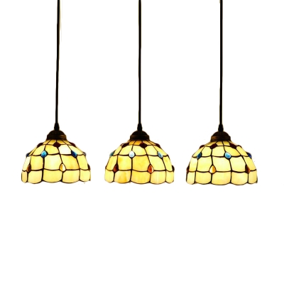 Amber Glass Dome Lighting Fixture Tiffany Retro Style Triple Pendant Light for Living Room