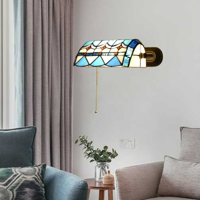 Aqua Geometric Wall Sconce Banker Tiffany Style Stained Glass Wall Lamp for Bedroom