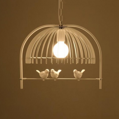 Birds Decoration Ceiling Pendant Light Industrial Style Caged Single Light Hanging Lamp
