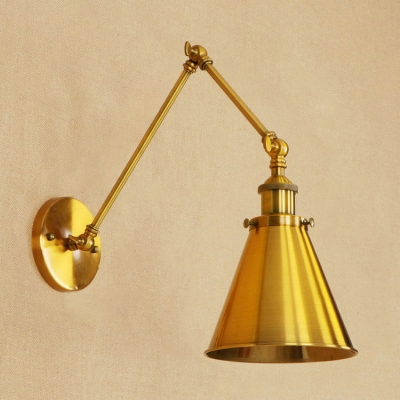 Boom Arm Small Wall Sconce Vintage Steel Single Bulb Lighting Fixture in Brass Finish