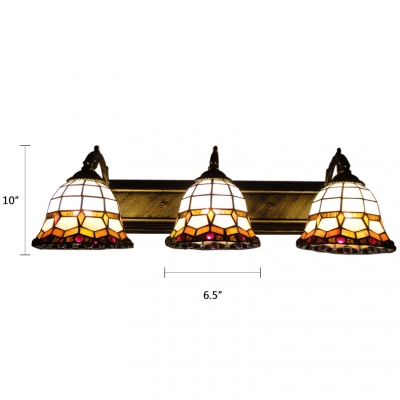 Brown Bell Wall Lighting Tiffany Style Stained Glass Triple Head Wall Sconce for Foyer