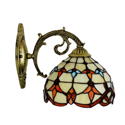 Dome Wall Sconce Victorian Tiffany Style Stained Glass Wall Light in Multicolor for Bungalow Corridor