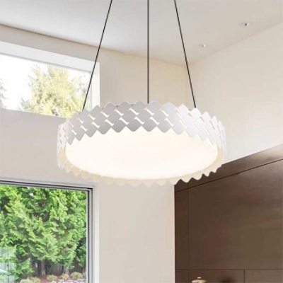 Drum Shape LED Pendant Fixture White Finish Modern Acrylic Hanging Light 18/21.5 Inch Width