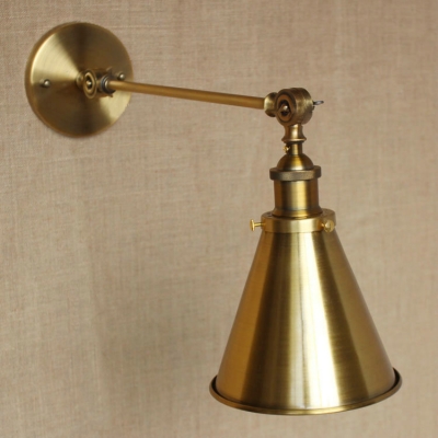 Industrial Conical Wall Lamp Vintage Steel 1 Bulb Wall Light in Brass for Coffee Shop