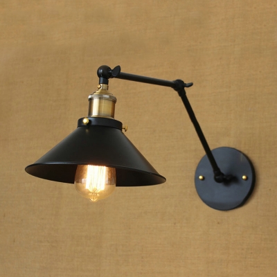Industrial Shallow Round Wall Lamp Adjustable Steel Single Light in Brass Finish for Hallway