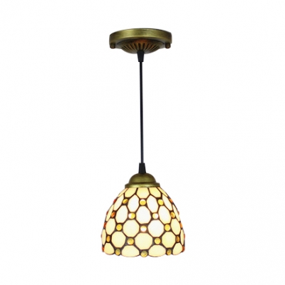 Jeweled Pendant Light Tiffany Style Glass Drop Ceiling Lighting in White for Coffee Shop