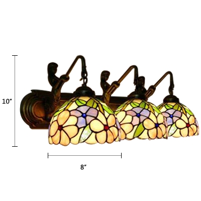 Multicolored Floral Wall Light Sconce Tiffany Country Style Stained Glass 3 Lights Wall Lamp
