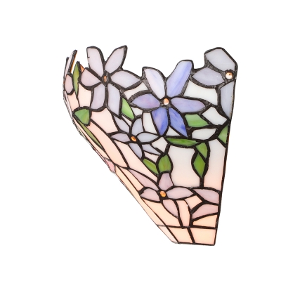 Purple Flower and Leaves Tiffany Wall Sconce with Handmade Stained Glass