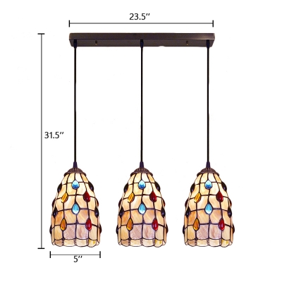 Shelly Jeweled Hanging Lamp Tiffany Style Triple Head Drop Ceiling Lighting for Porch