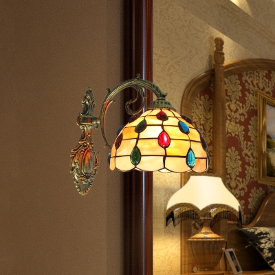 Tiffany Style Shelly Wall Sconce Stained Glass Wall Light in Multicolor for Bedroom