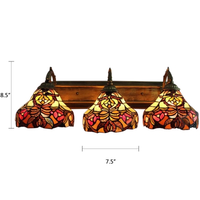 Triple Light Flower Wall Light Tiffany Victorian Stained Glass Wall Lamp in Multicolor