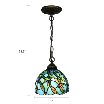 Turquoise Dragonfly Hanging Lamp Tiffany Style Stained Glass 1 Head Suspended Light