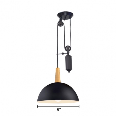 Vintage Industrial Pulley Pendant Light Wood 1-Light Suspension Light in Black for Kitchen